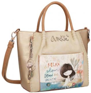 Anekke Tragetasche Mediterranean Beige Metallic gerafft abgesetzte Kanten