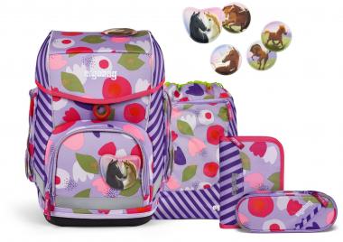 Büchertaschenset lila BlütenzauBär Ergobag Cubo Pferde