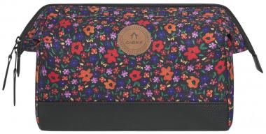 Cabaia Kosmetiktasche bunte Blumen schwarz Lederimitat Horloge