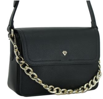 Caleidos Crossbody Tasche Überschlag Metallkette schwarz Leder