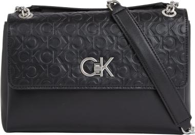 Calvin Klein Re-Lock geprägte Schultertasche schwarz Monogramm