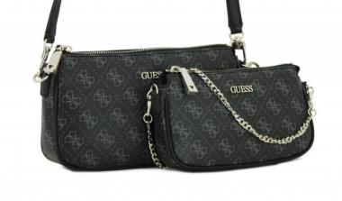 Crossbody Guess Arie mini Coal Schwarz Grau Print Clutch