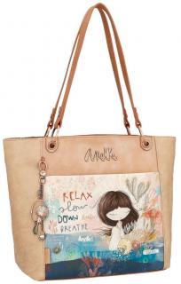 Damen Shopper Anekke Mediterranean Beige Stickerei Comicprint