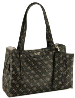 Guess Eco Brenton Henkeltasche Brown Logo Alloverprint