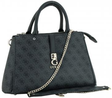 Guess Kurzgrifftasche Zamira Coal Logo Alloverprint grau schwarz