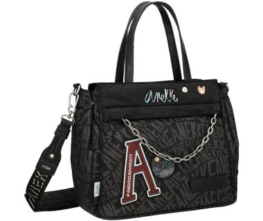Henkeltasche Anekke Nature Woods schwarz Logoprint Kette recycled
