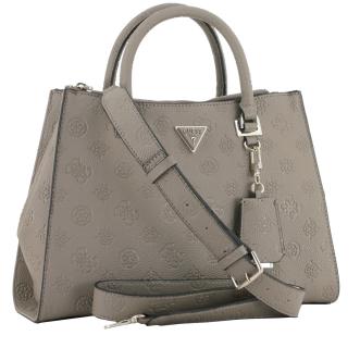 Henkeltasche Society Satchel Guess Cresidia II Dark Taupe Logoprägung