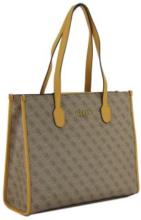 Henkeltasche XLarge Guess Silvana Latte Logo Yellow Allovermuster