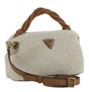 Kurzgrifftasche Guess Shaida Natural Cognac hellbeige Plüsch