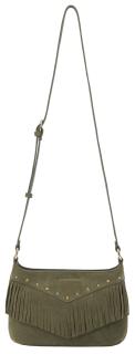 Les Visionnaires Umhängetasche Fransen olivgrün Velours Jane Cozy Boho