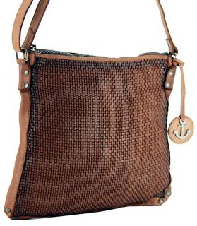 Schultertasche Damen Susi Soft Weaving Harbour2nd Flechteinsatz Cognac