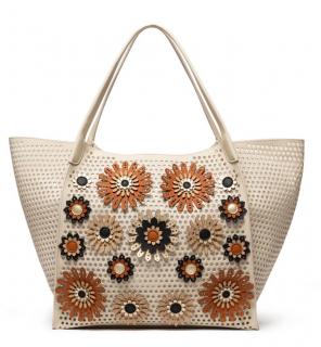 Shopper Blumen Lochmuster beige Zaira Medium Allegreto Desigual