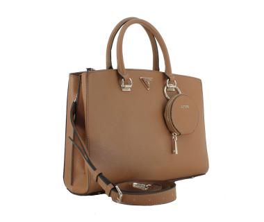 Trendsetter Light Cognac Braun Guess Alexie Henkeltasche Laptop Markenanhänger rund 