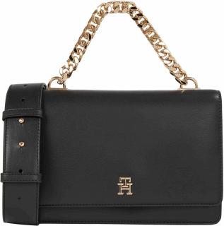 Überschlagtasche Tommy Hilfiger Black TH Refined Med Crossover Kette goldfarben