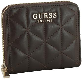 Zipbörse kompakt dunkelbraun Guess Paisleigh Espresso gesteppt