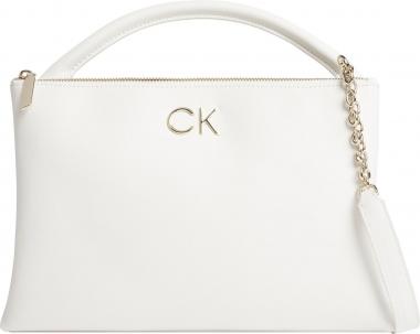 elegante Tragetasche Calvin Klein Lock Top Tote Kettenhenkel Ecru Weiß