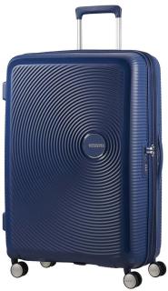 erweiterbarer Rollenkoffer dunkelblau Midnight Navy American Tourister Soundbox Spinner 77cm