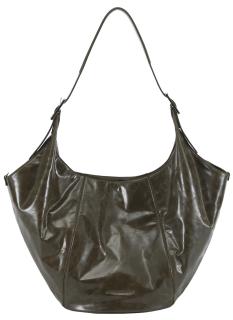 große Beuteltasche dunkelgrün glänzend Les Visionnaires Amelie Crinkle Finch