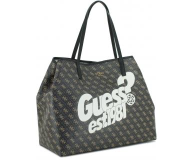 große Shoppertasche Guess Vikky Brown Logo mit auffälligem Print