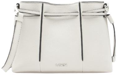 puristische Handtasche L.Credi Kontrastdetails hellgrau Zugbänder Rahmi