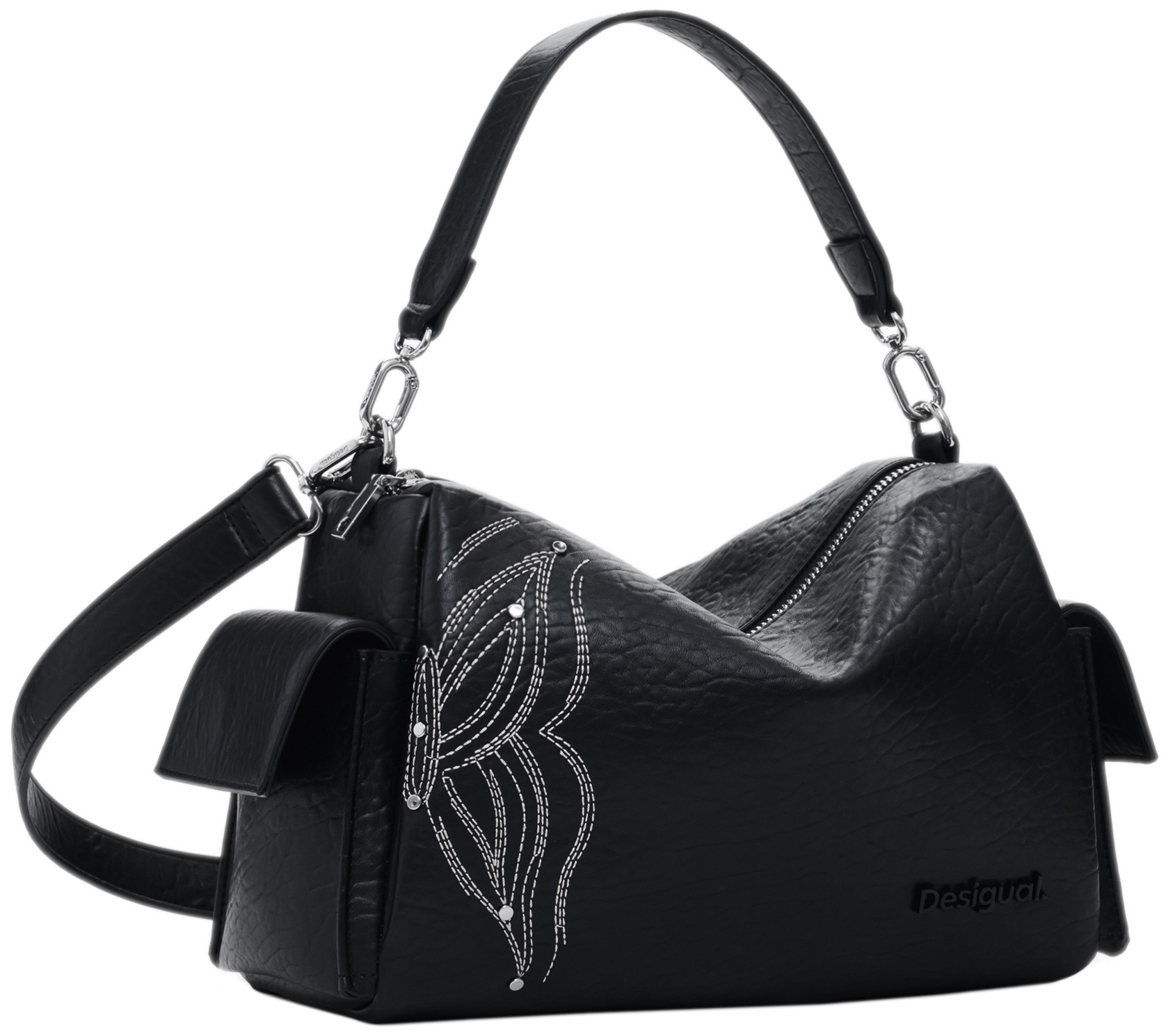 Desigual Goodall Handtasche bestickt schwarz Schmetterling Nieten