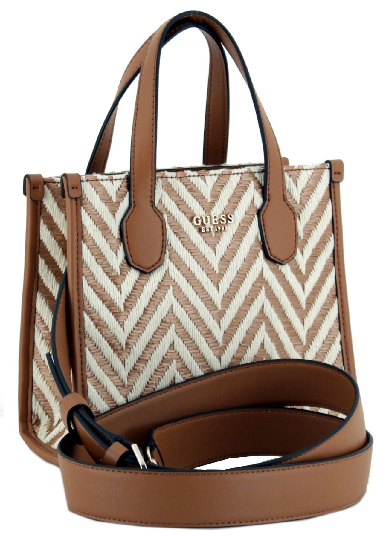 Handtasche Guess Silvana Mini Cognac Stickerei