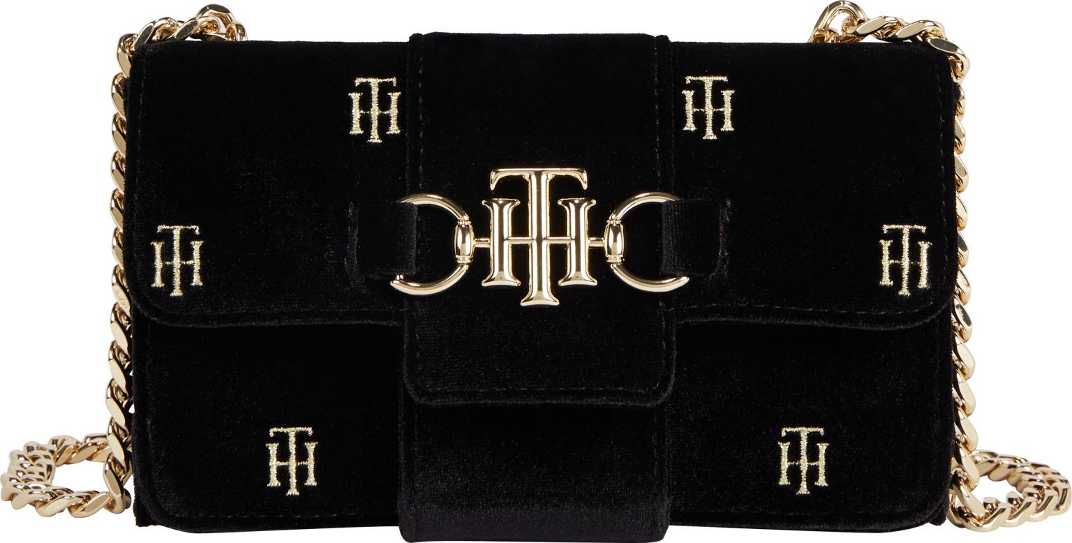 Mini Samttäschchen mit Kette Tommy Hilfiger Überschlag Black TH