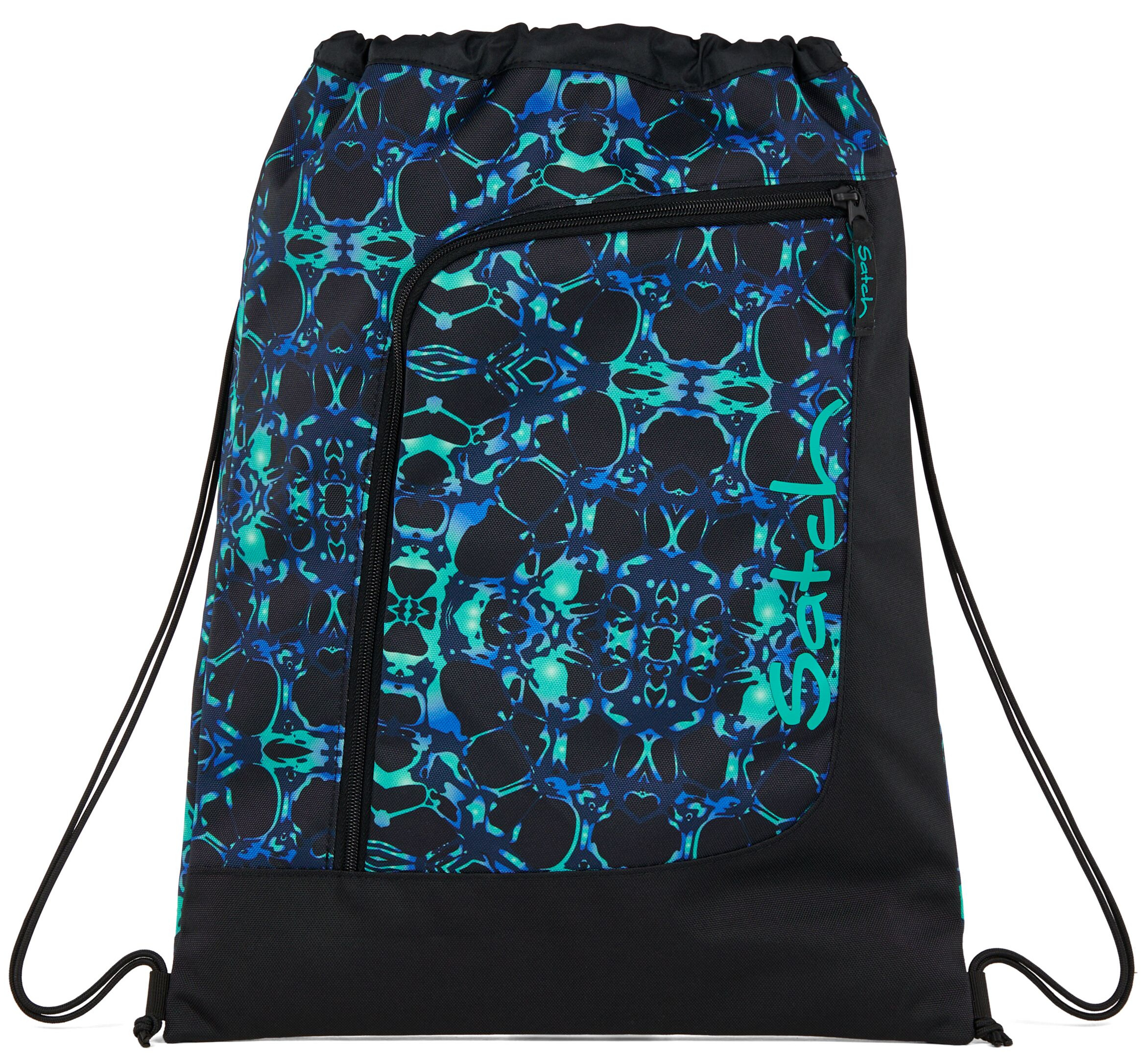 Satch Turnbeutel schwarz recycelt Tunnelzug Caleido Blue