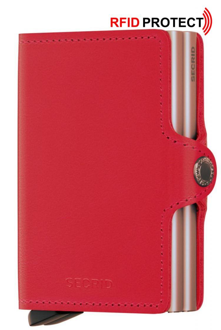 Hibate Rot RFID Schutz Leder Kartenetui für Herren Damen Slim Mini Karten Geldbörse Kreditkartenetui 