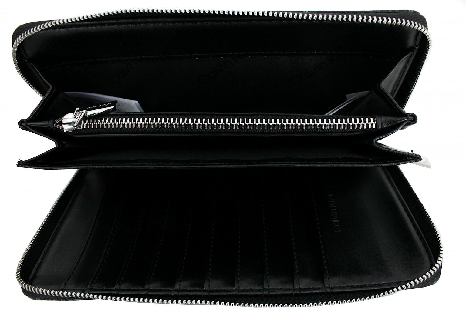 große Geldtasche schwarz Alloverprint Monogramm CK Must Ziparound 