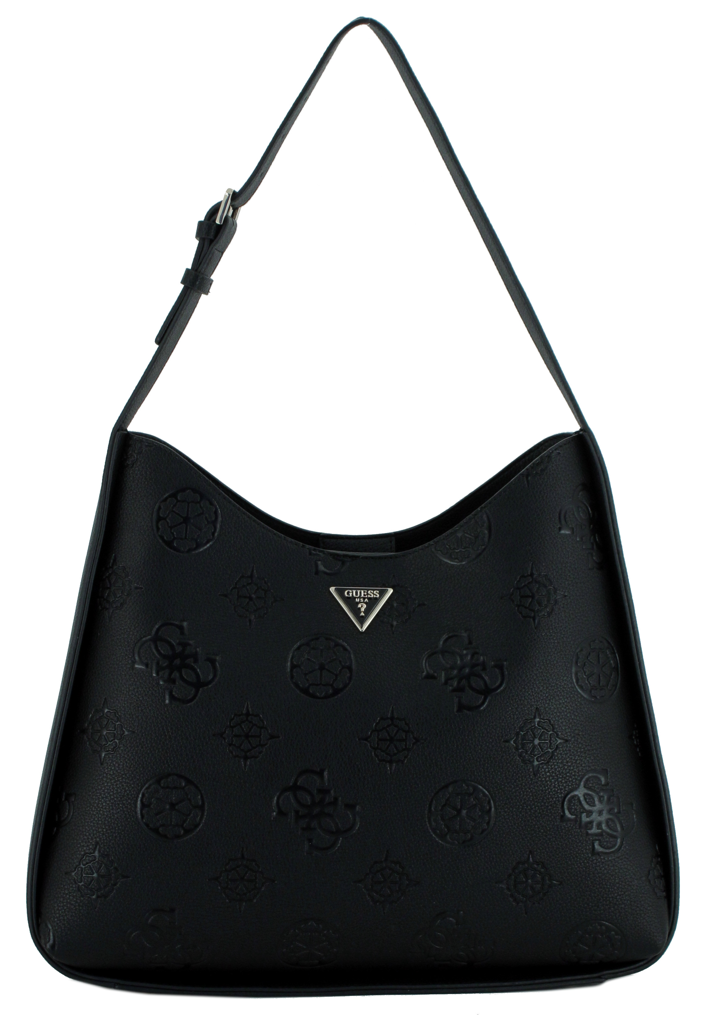 schwarze Schultertasche Logoprägung Guess Keandra Large Hobo