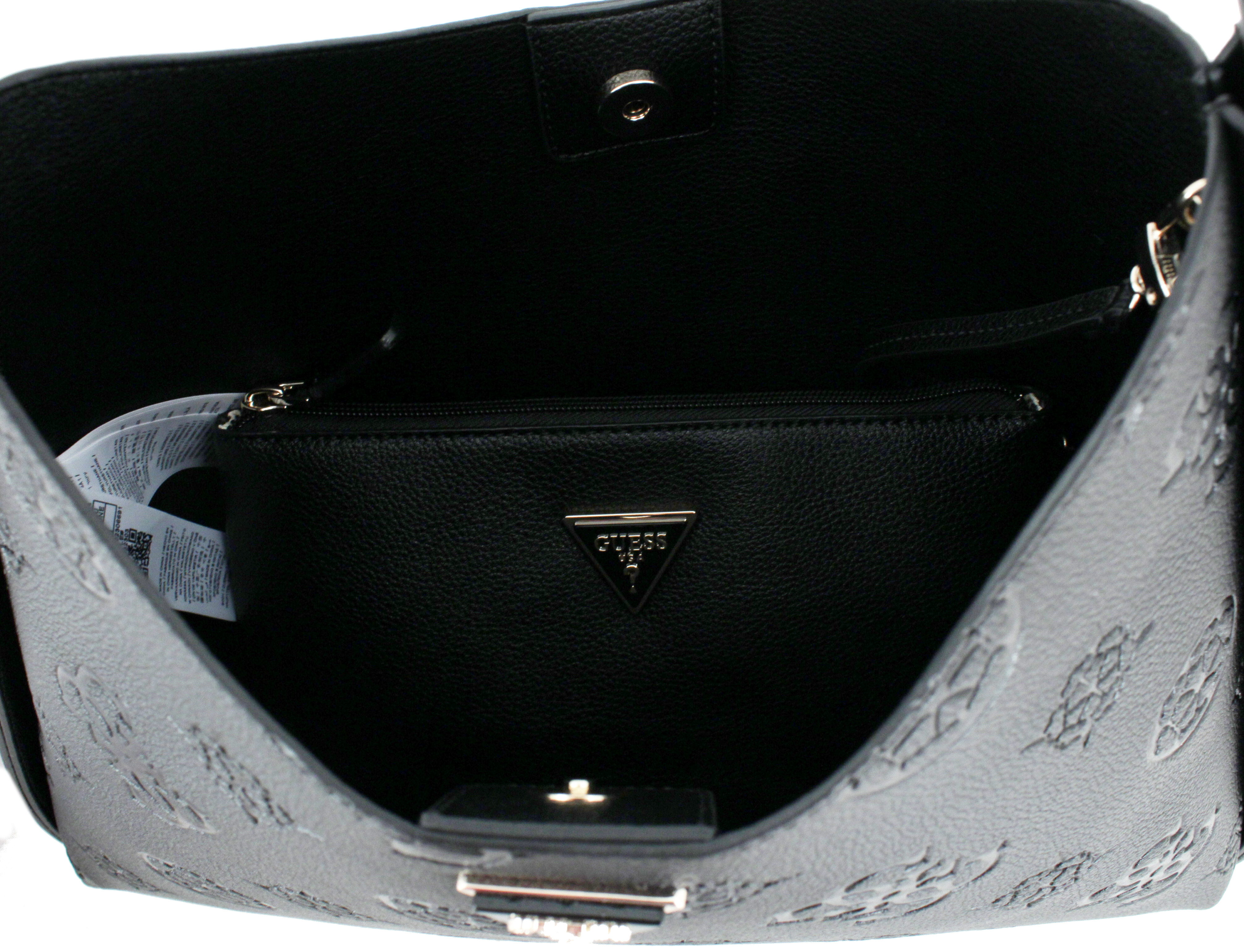 schwarze Schultertasche Logoprägung Guess Keandra Large Hobo