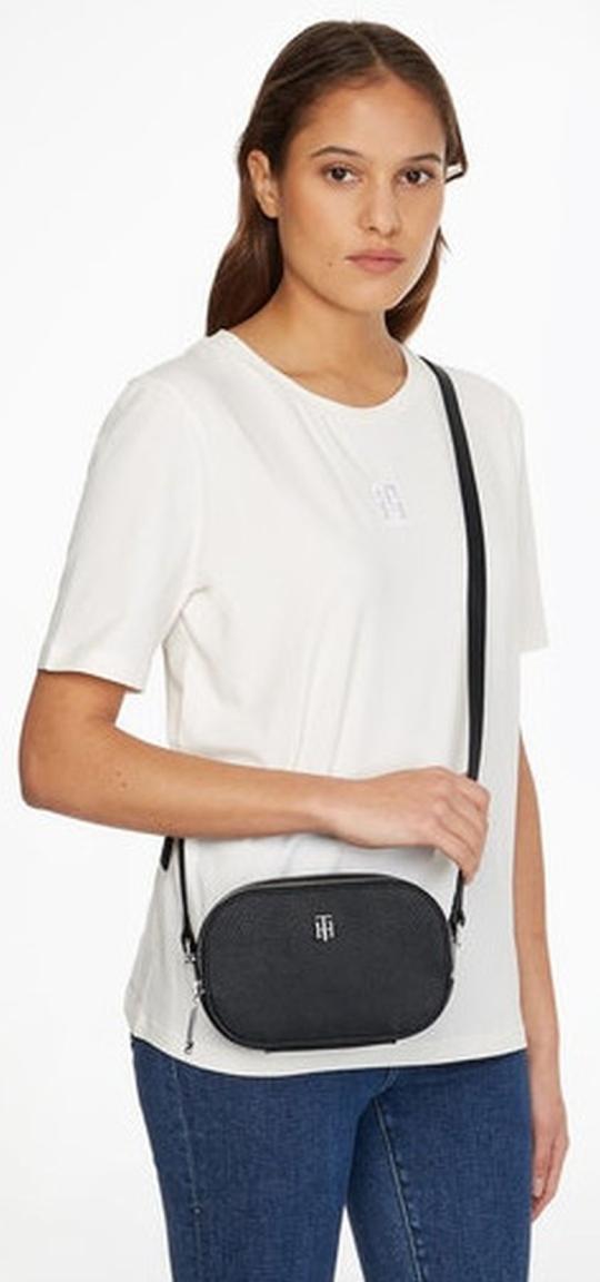 2.WAHL schlichte Schultertasche Schwarz Tommy Hilfiger TH Element Camera Bag Black Silber Interlock