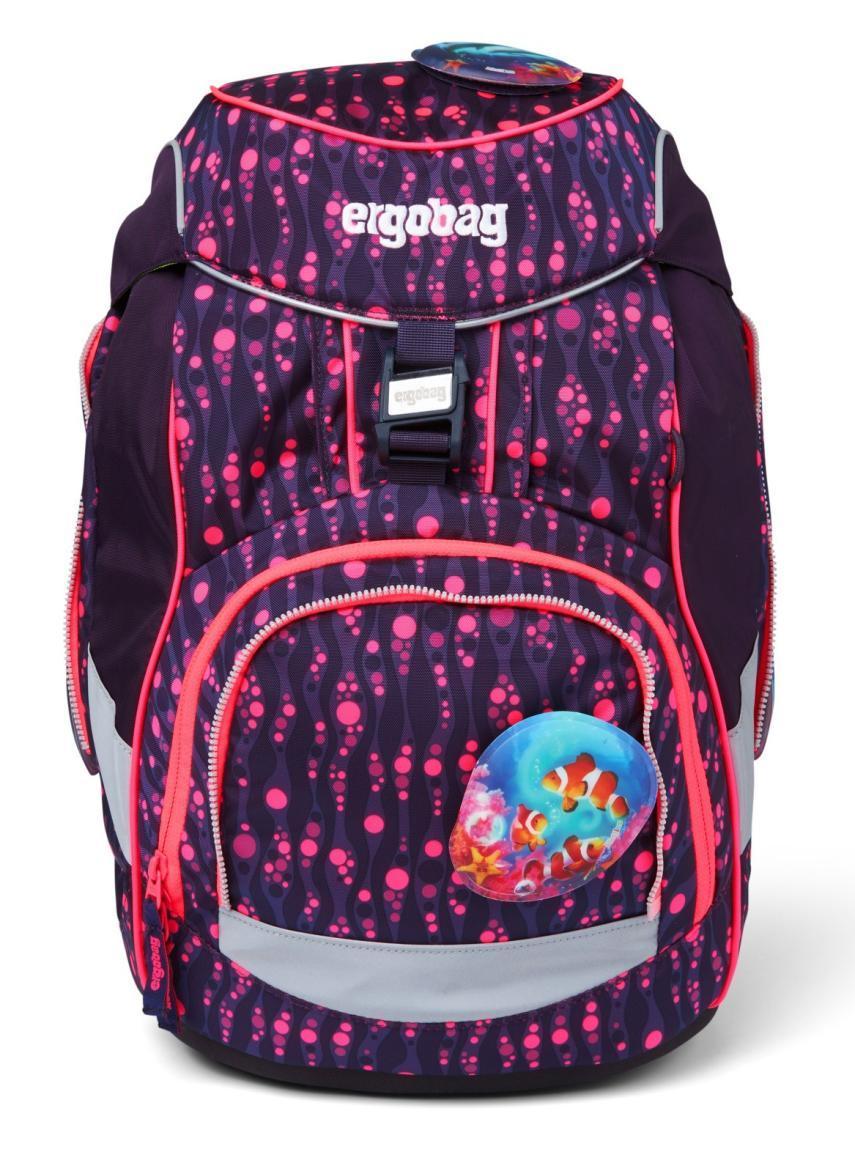 6-teiliges Schultaschenset ergobag pack Bärmuda Viereck LUMI Edition violett neonpink