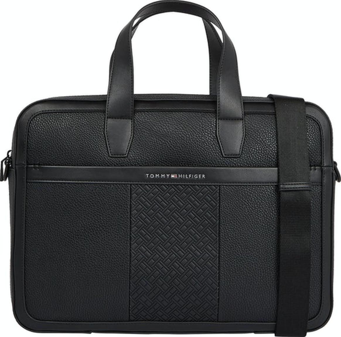 Aktentasche Men Tommy Central Slim Computer Bag Schwarz Markenmuster