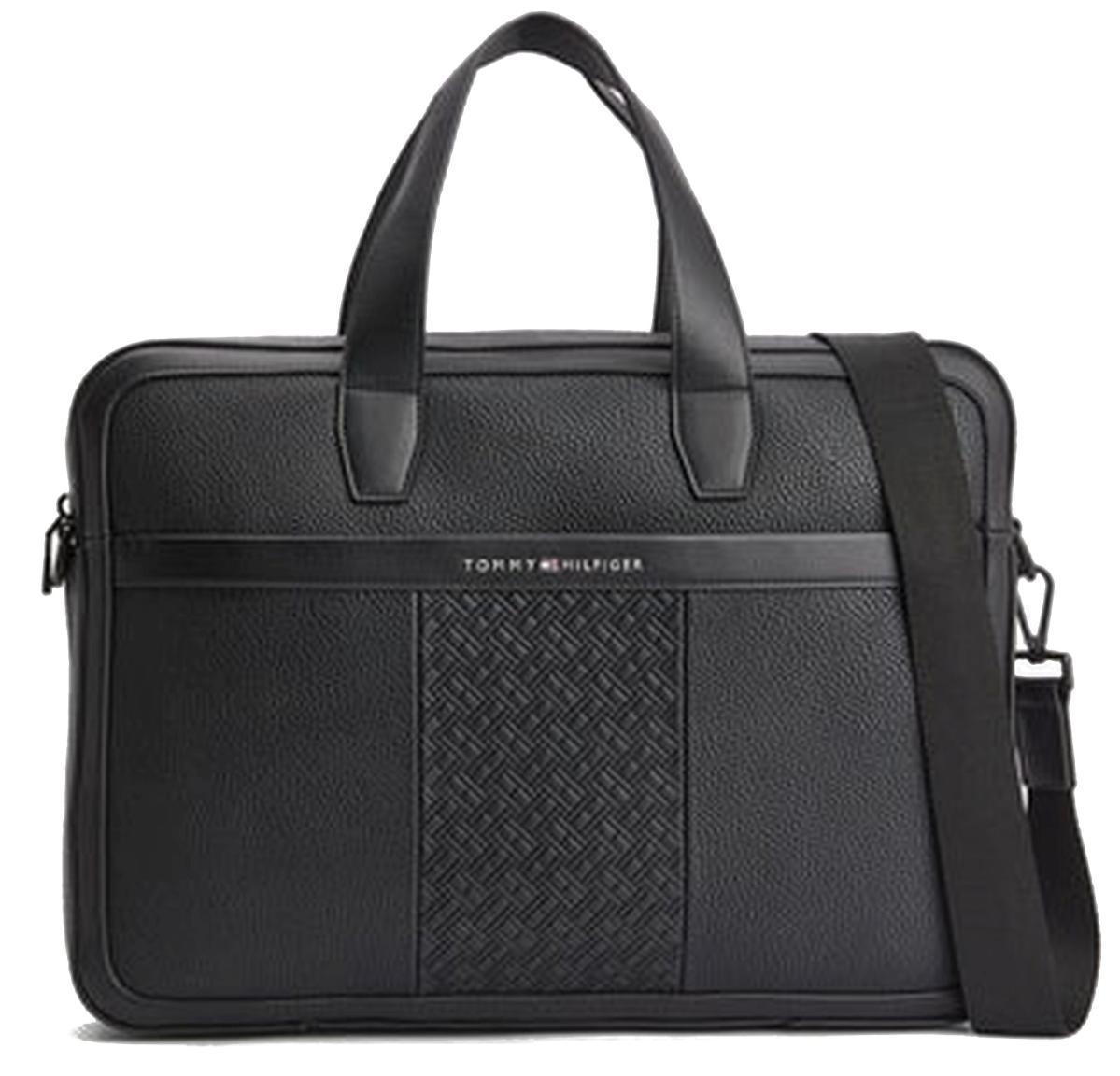 Aktentasche Men Tommy Central Slim Computer Bag Schwarz Markenmuster