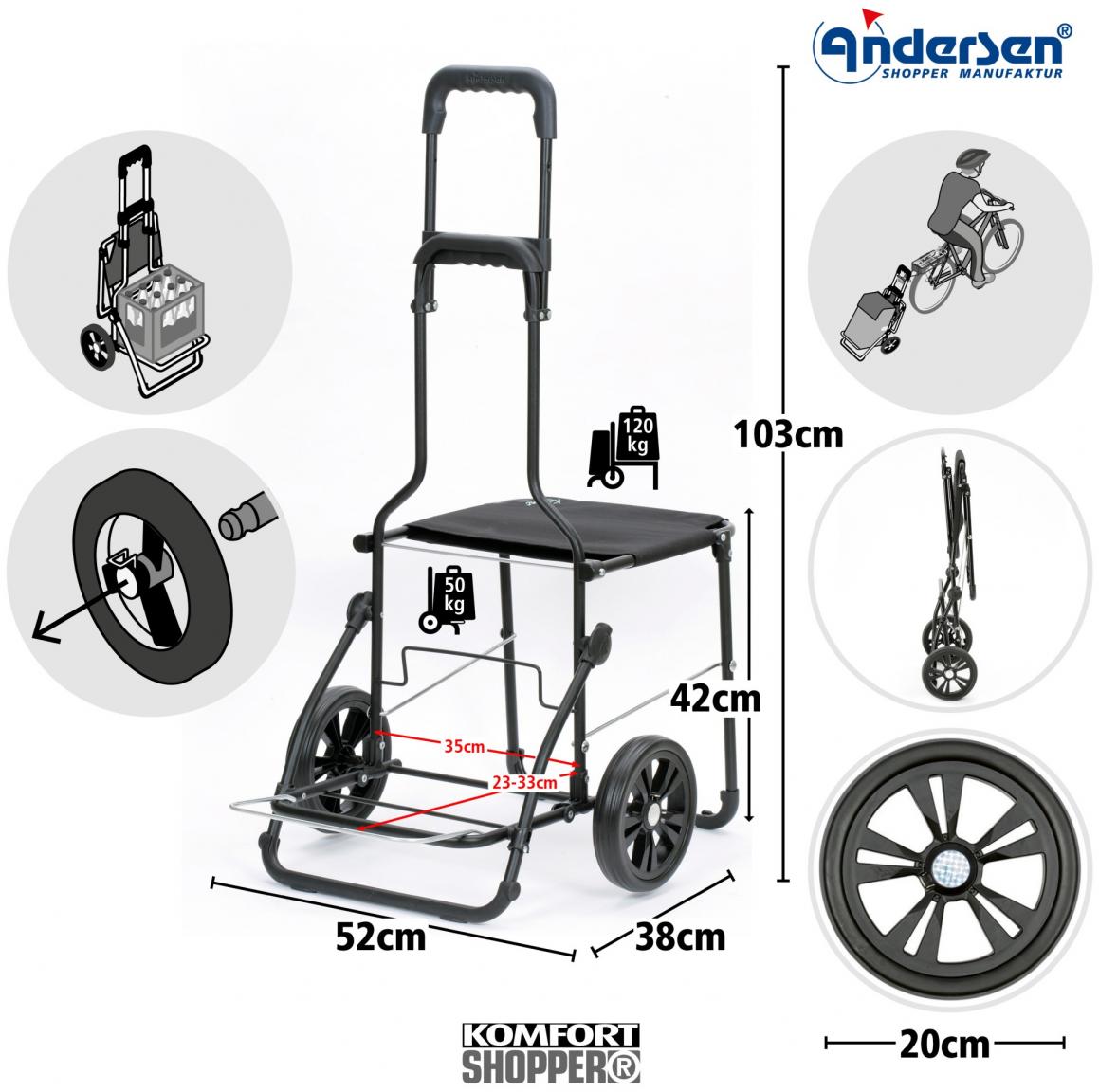 Andersen Komfort Shopper schwarz Sitzfläche Fahrgestell für Einkaufstrolley