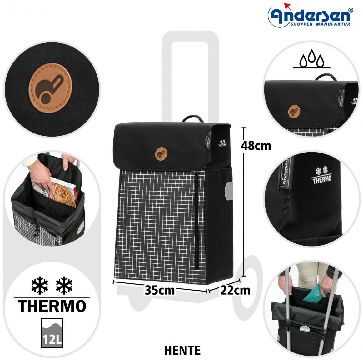 Andersen Shopper Ersatztasche Hente schwarz kariert mit Thermofach