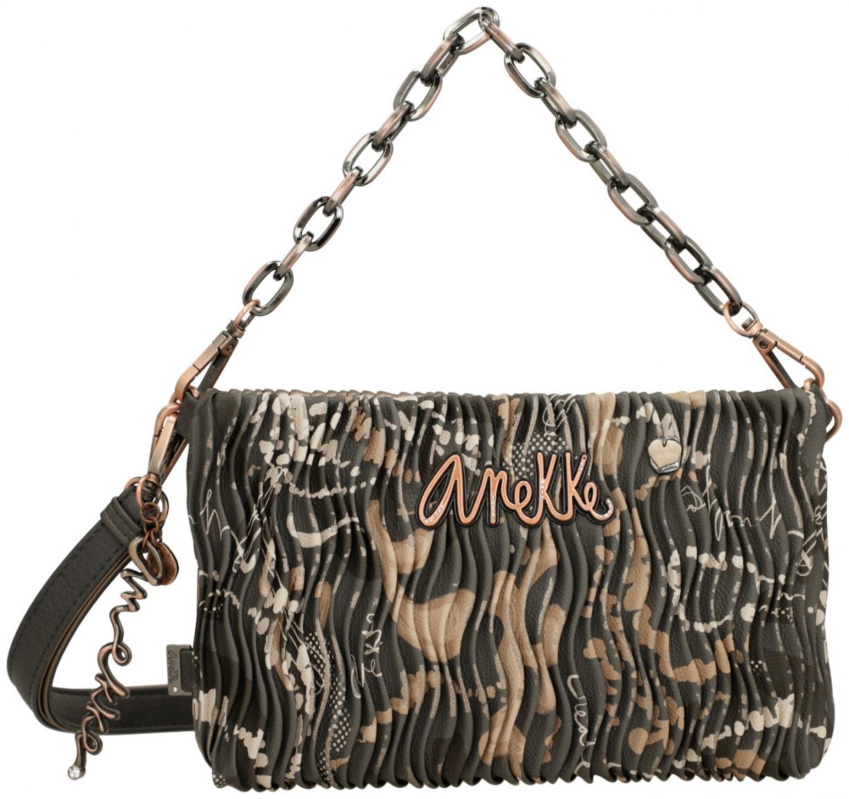 Anekke Abendtasche mit Kette Plissee Braun Metallic