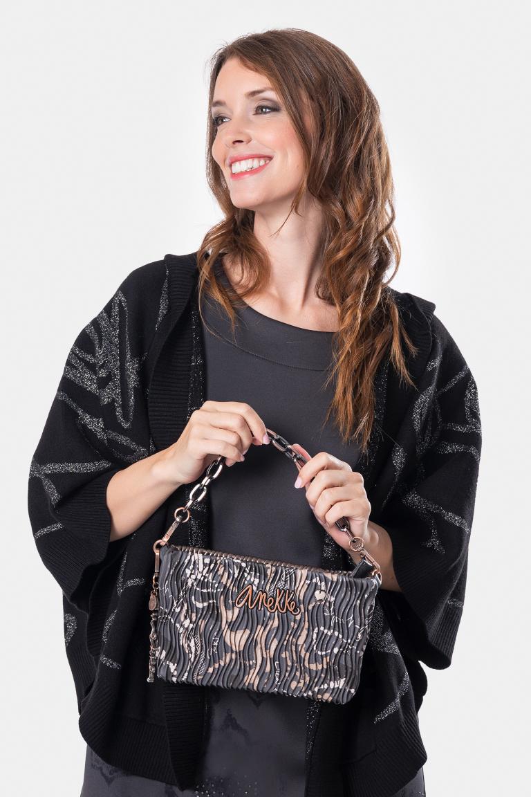 Anekke Abendtasche mit Kette Plissee Braun Metallic