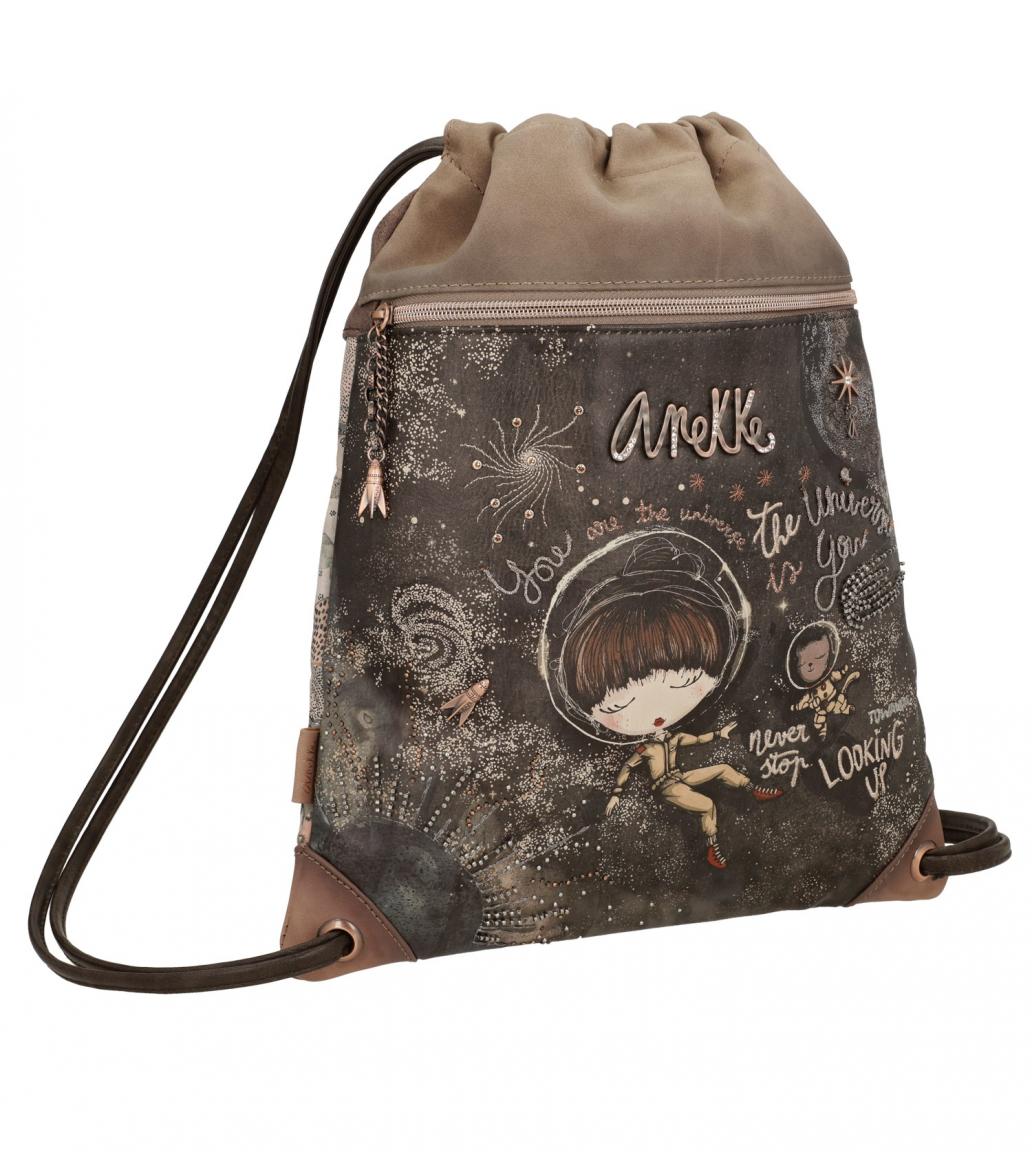 Anekke Beutel-Rucksack Universe Space Stars Planets braun Mädchen Applikationen