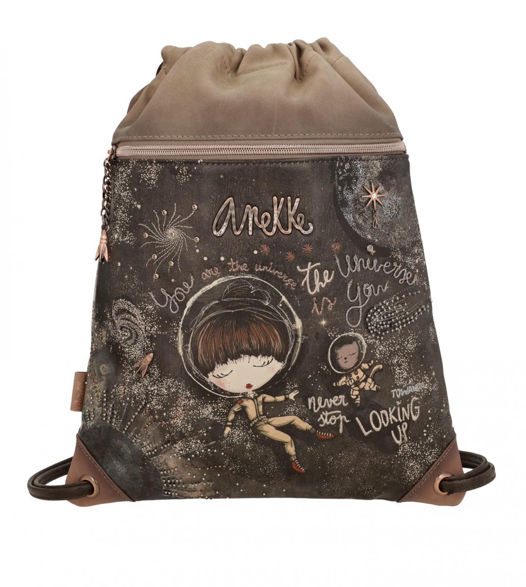 Anekke Beutel-Rucksack Universe Space Stars Planets braun Mädchen Applikationen