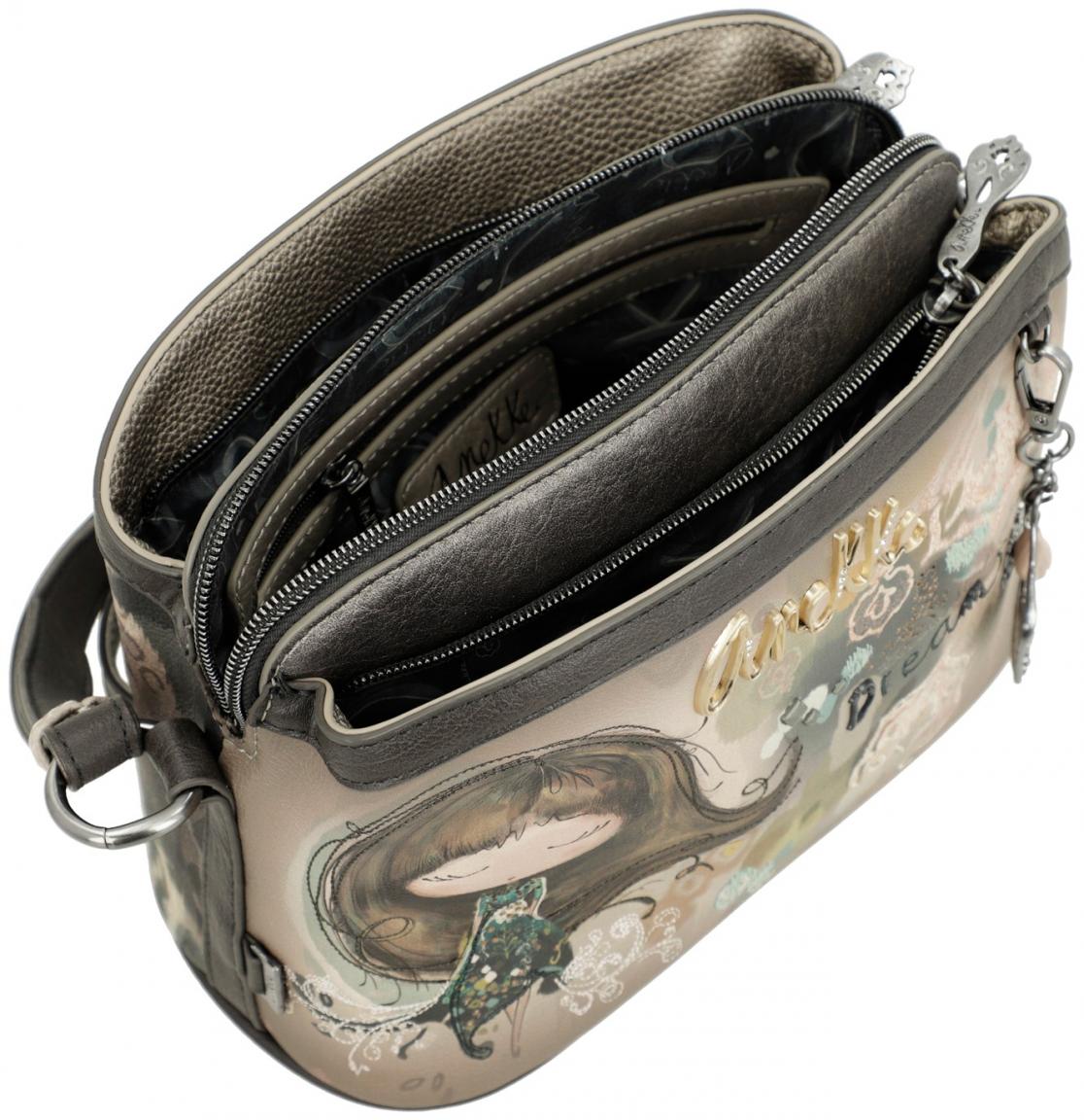 Anekke Crossbody Bag Real beige taupe Stickerei Glitzer