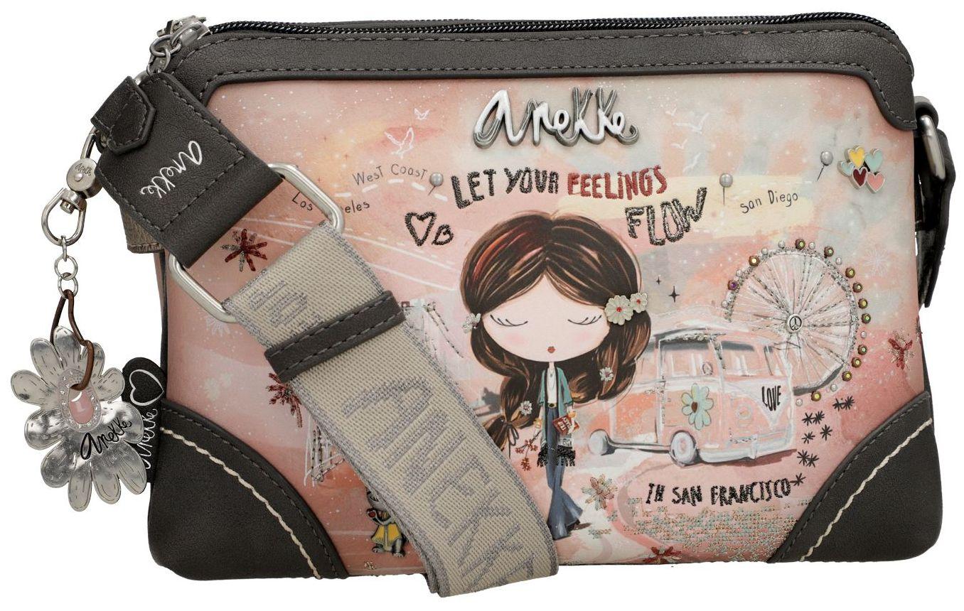 Anekke Crossovertasche zweigeteilt Peace & Love Rosa bestickt