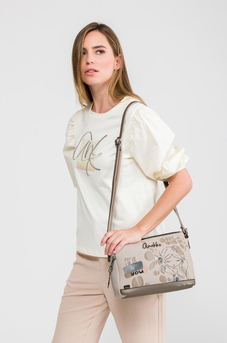 Anekke Damentasche beige Muse Olympia metallic Fackel Ziernieten