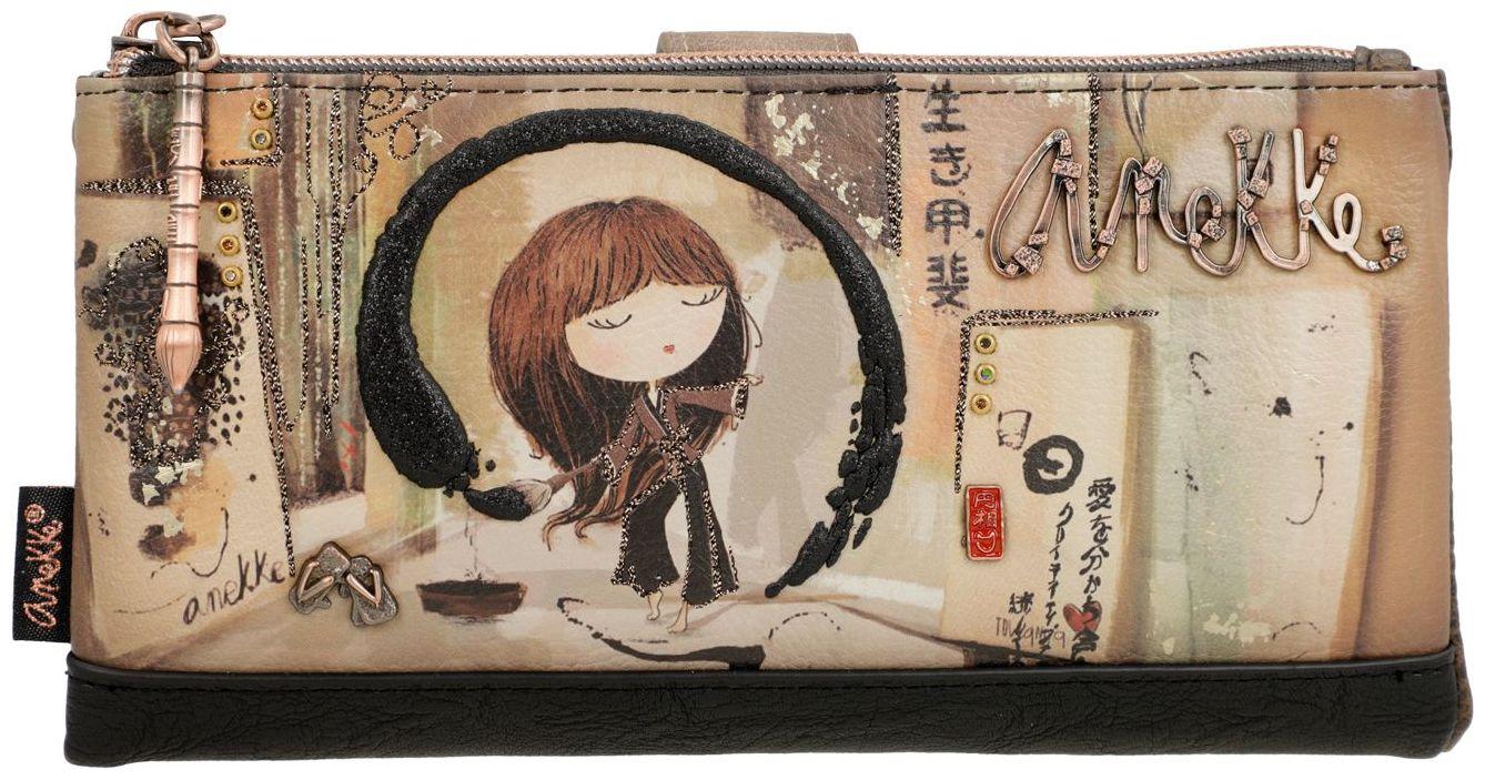 Anekke Geldbörse braun Print Glitzer Shoen Künstlerin Japan
