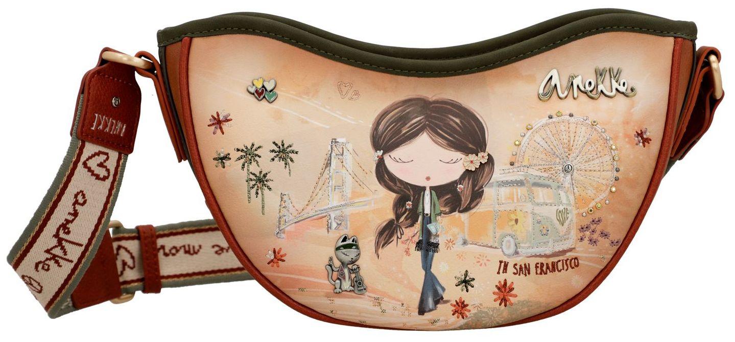 Anekke Halbmond Crossovertasche Peace & Love Camel