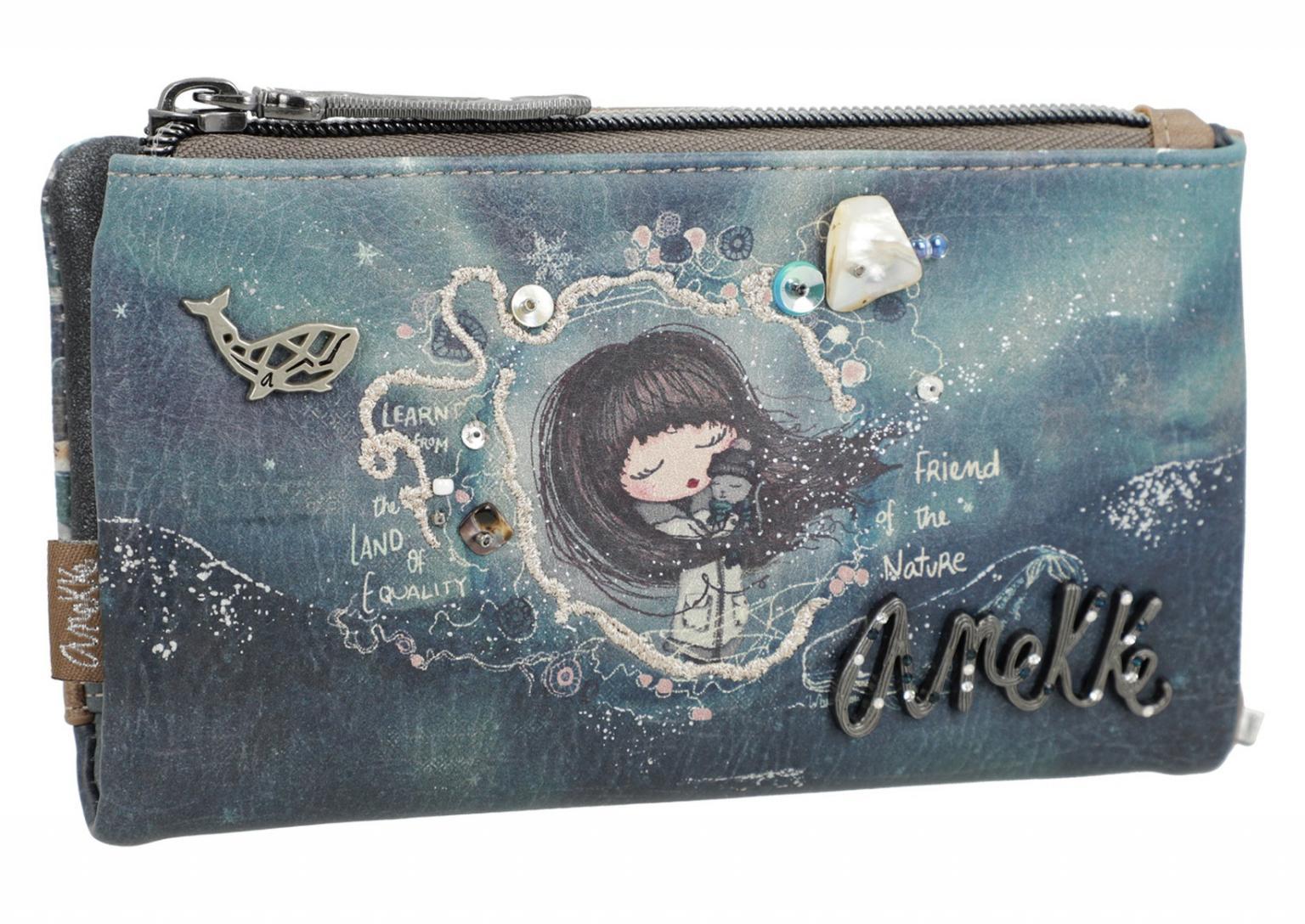 Anekke Iceland Skandinavien Perlmutt blau braun Brieftasche bestickt