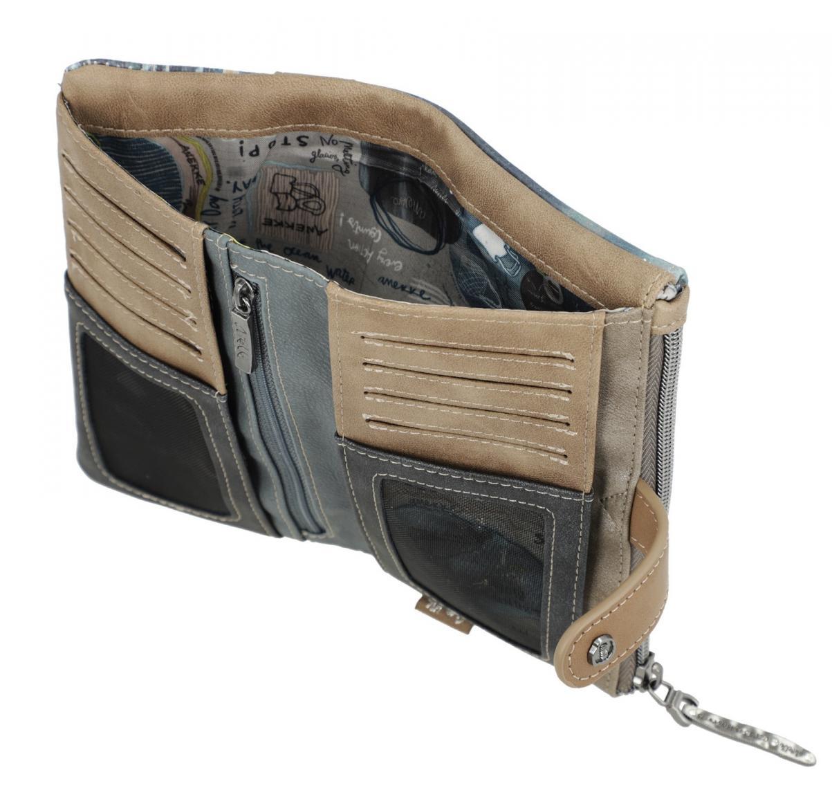 Anekke Iceland Skandinavien Perlmutt blau braun Brieftasche bestickt