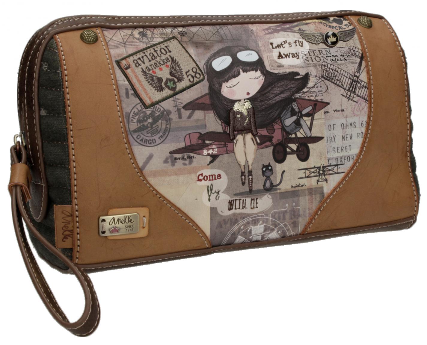 Anekke Kosmetiktasche Aviator Handschlaufe Flugzeug Taupe